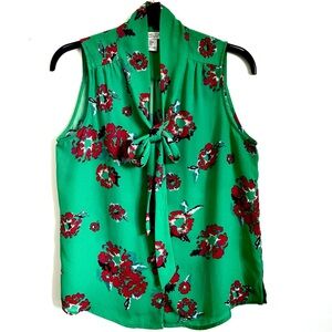Rachel Zoe Sleeveless Self Tie Green Floral Blouse Size M EUC